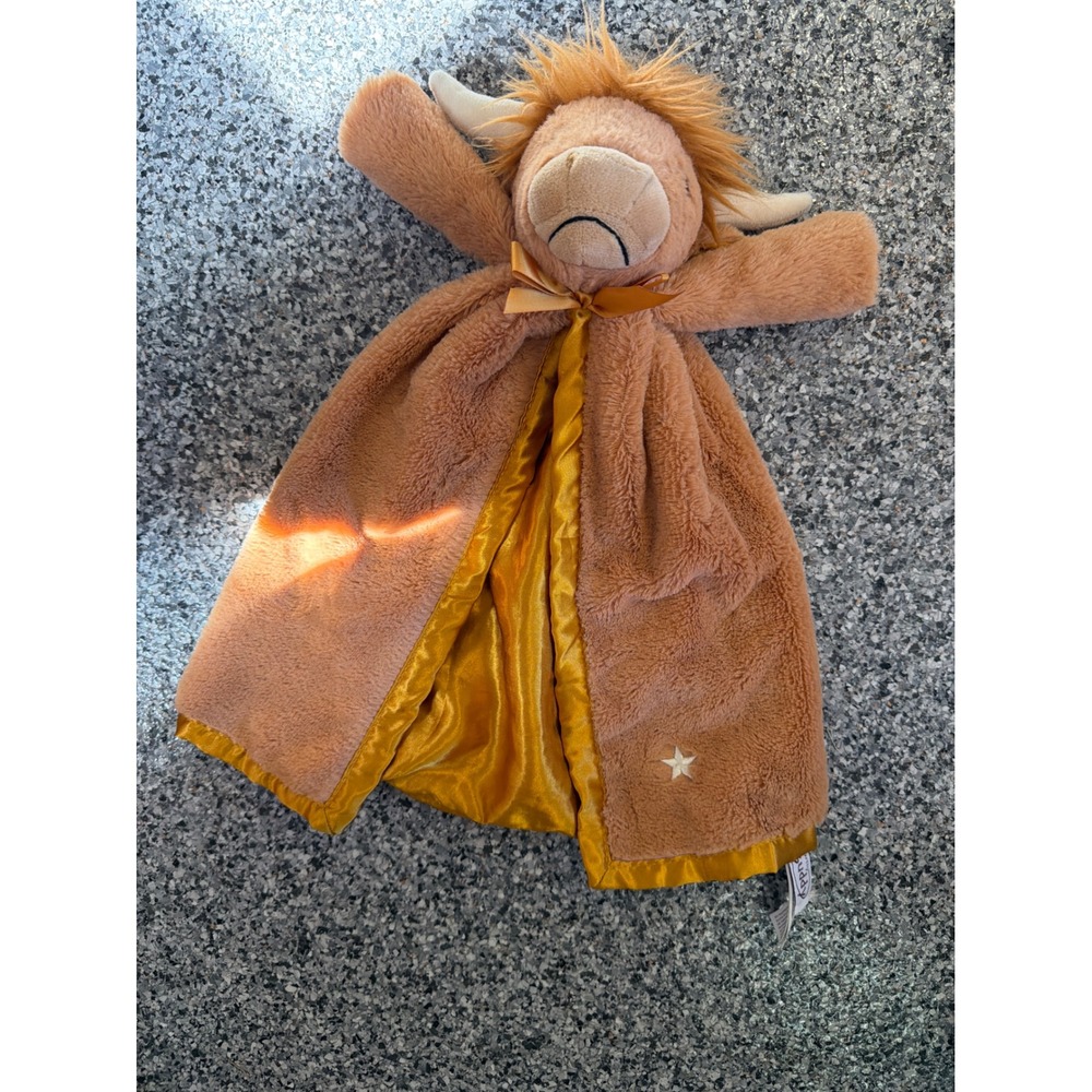 Scentsy Highland Cow Lovey Security Blanket Brown Gold Satin Star Plush